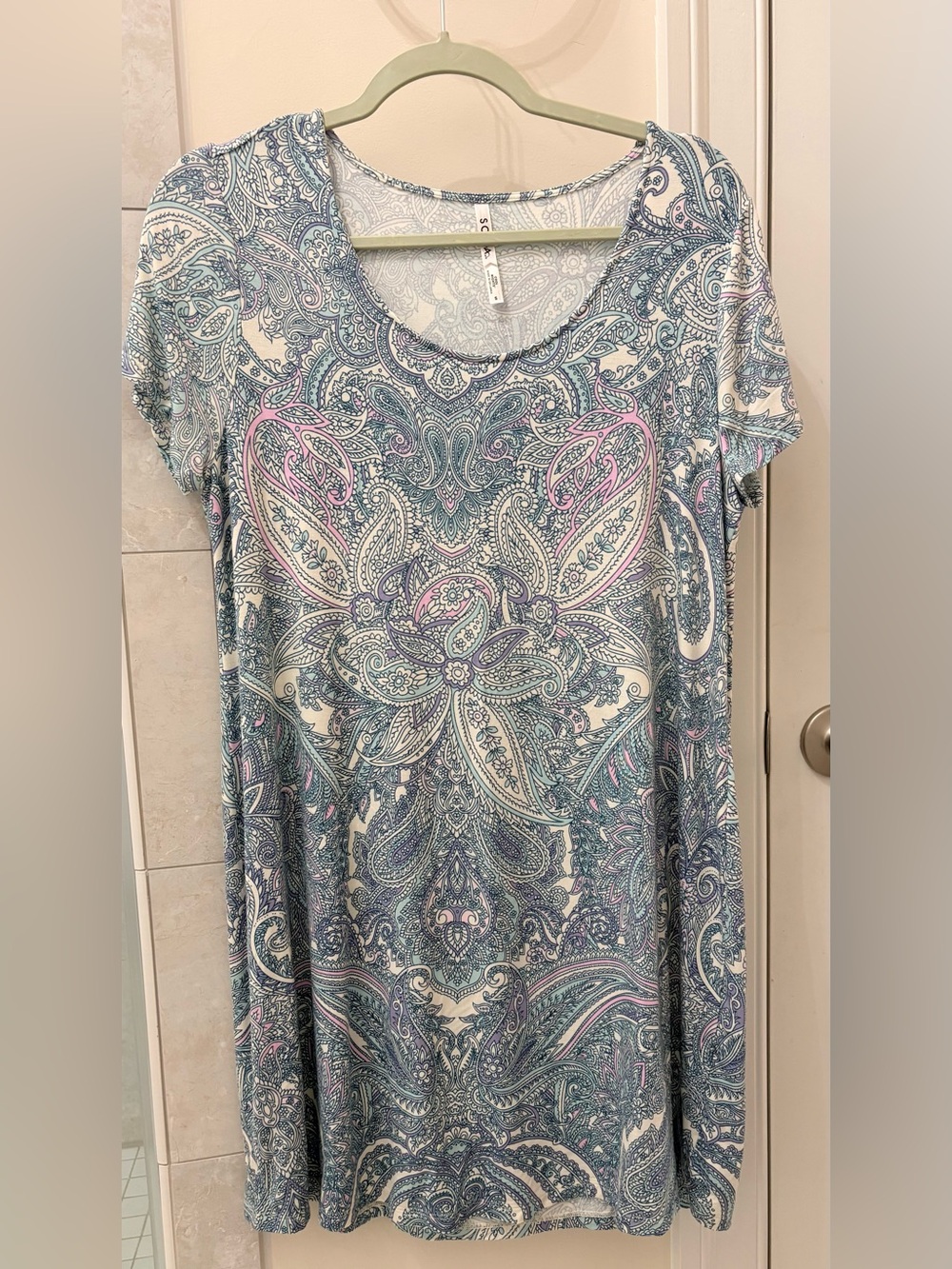 Soma Paisley Short Sleeve Dress in Blue, Pink & Cream